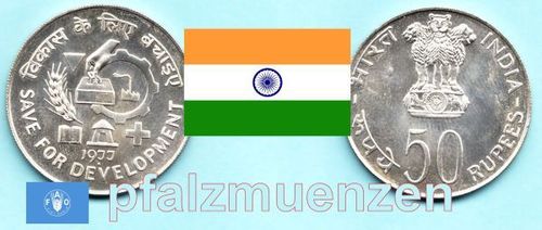 Indien 1977 50 Rupees Sparen für die Entwicklung FAO Silber