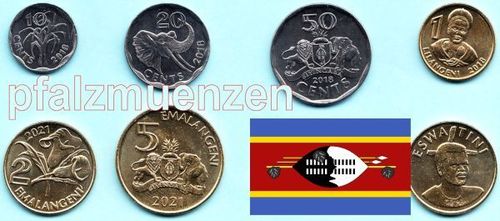 Eswatini (Swasiland) 2018 - 2021 neuer Kursmünzensatz mit 6 Münzen
