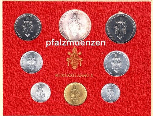 Vatikan 1972 Original Kursmünzensatz mit 8 Münzen Papst Paul VI. (500 Lire Silber)