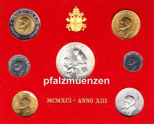 Vatikan 1991 Original Kursmünzensatz mit 7 Münzen (1000 Lire Silber)