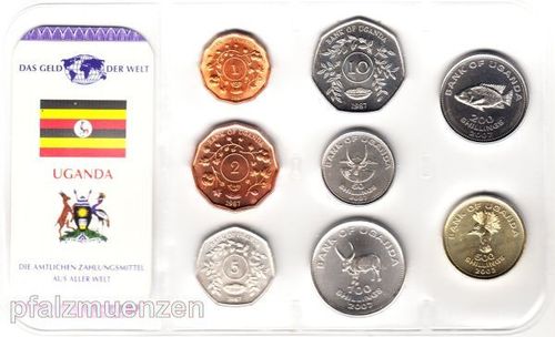 Uganda 1987 - 2007 1 - 500 Shilling 8 Münzen im Blister