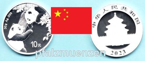 China 2023 10 Yuan Panda 30 Gramm Silber (999)