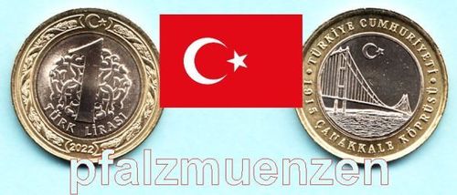 Türkei 2022 1 Lira Bimetall Sonderumlaufmünze Eröffung der Canakkale-Brücke