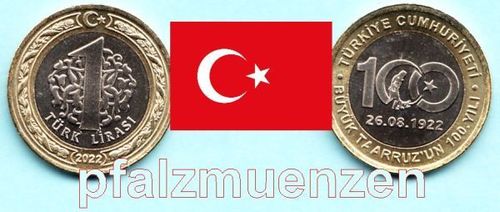 Türkei 2022 1 Lira Bimetall Sonderumlaufmünze 100 Jahre Offensive des Befreiungskrieges