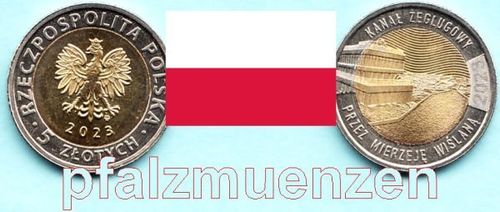 Polen 2023 5 Zloty Bimetall Kanal durch Frische Nehrung