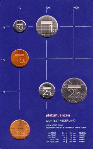 Niederlande 1982 5 Cent - 2 1/2 Gulden Original-KMS mit 5 Münzen