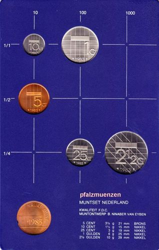Niederlande 1983 5 Cent - 2 1/2 Gulden Original-KMS mit 5 Münzen