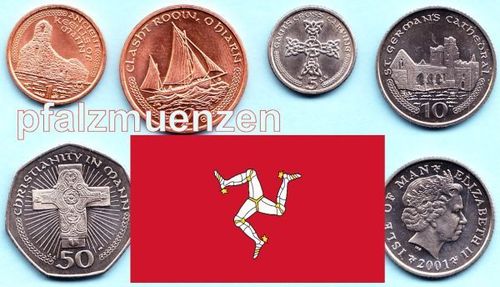 Isle of Man 2001 - 2002 Kleinmünzensatz 1 - 50 Pence 5 Münzen